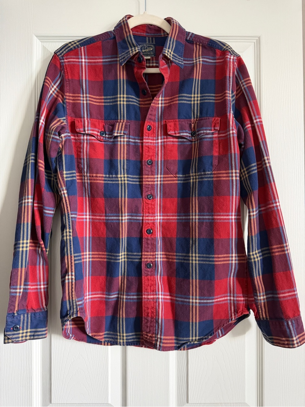 Men's Red & Navy Plaid Button-Down Shirt